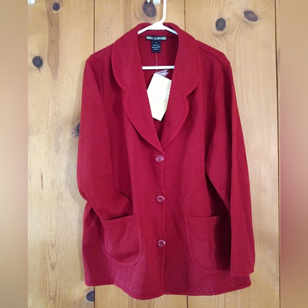 Nina Leonard Knit Lapel Collar Cardigan